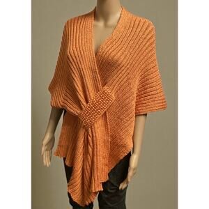 John P.  knitted cardigan poncho wrap ribbed texture-one size orange